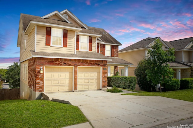 4922 Augusta, San Antonio, TX 78247 - view of front facade with an attached garage, brick siding, concrete driveway, and a shingled roof