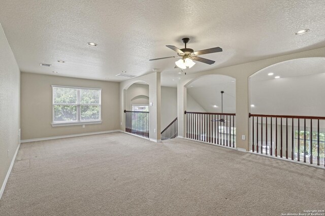 8503 Kallison Arbor, San Antonio, TX 78254 - empty room with ceiling fan, carpet floors, a textured ceiling, and recessed lighting