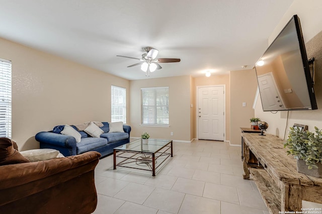 16102 Barrell Run, San Antonio, TX 78247 - living room with ceiling fan and light tile patterned floors