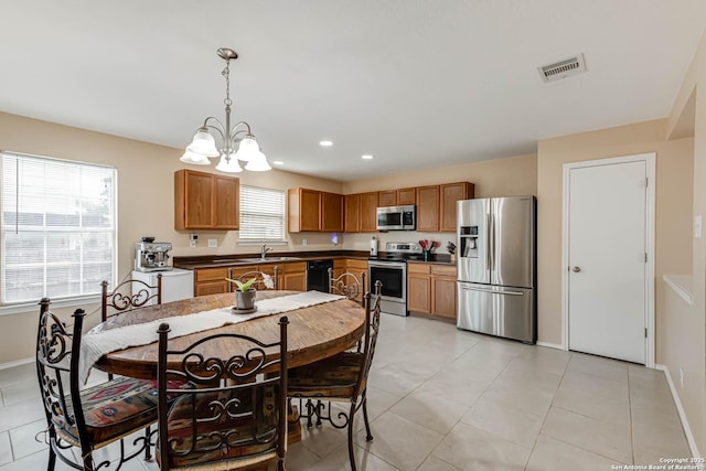 16102 Barrell Run, San Antonio, TX 78247 - dining area with a chandelier, recessed lighting, and light tile patterned floors