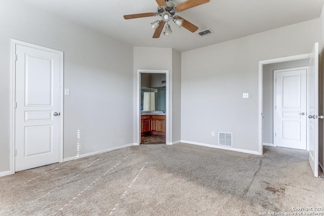 4310 Loring, Converse, TX 78109 - unfurnished bedroom featuring carpet flooring, ensuite bathroom, and ceiling fan