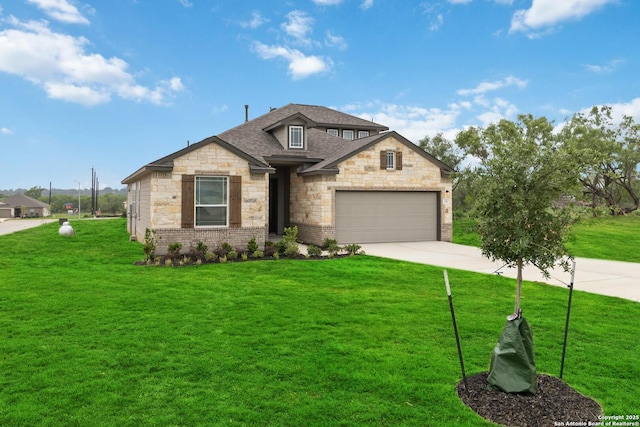 1619 Vista View Dr, Pleasanton, TX 78064 - view of front of property with stone siding, driveway, an attached garage, and a front yard