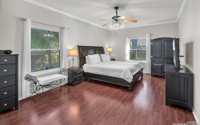 1819 Babcock Unit 605, San Antonio, TX 78229 - bedroom with wood finished floors, ornamental molding, and ceiling fan