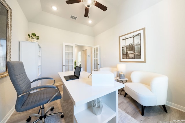 1562 Vista View Dr, Pleasanton, TX 78064 - office featuring french doors, wood finished floors, ceiling fan, and recessed lighting