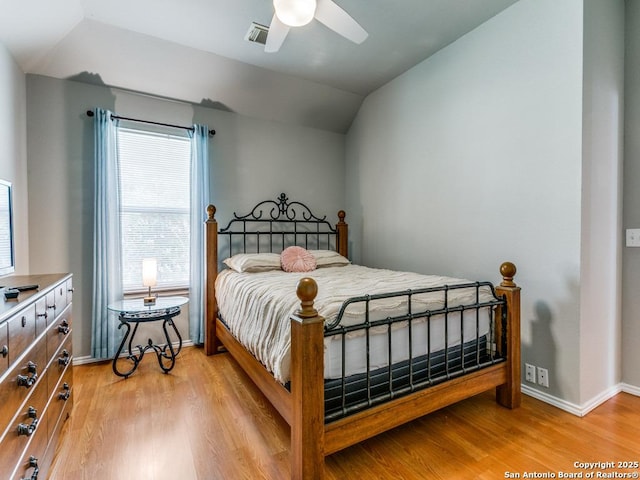 2115 Encino Breeze, San Antonio, TX 78259 - bedroom with lofted ceiling, light wood-style flooring, and a ceiling fan
