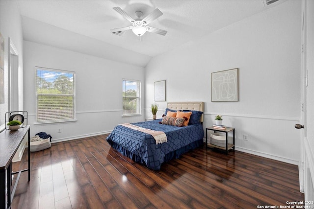 1219 Alpine Pond, San Antonio, TX 78260 - bedroom featuring lofted ceiling, wood finished floors, and ceiling fan