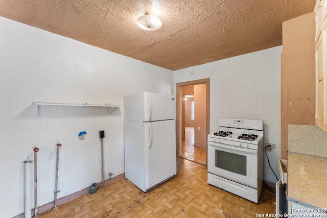 518 Wright Ave, Schertz, TX 78154 - kitchen with white appliances, a textured ceiling, and light countertops