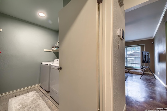 4326 Hilton Head, San Antonio, TX 78217 - washroom with washer and clothes dryer and ornamental molding
