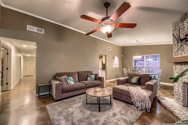 4326 Hilton Head, San Antonio, TX 78217 - living room with concrete flooring, ceiling fan, and ornamental molding