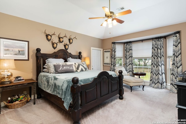 5 Remington, San Antonio, TX 78258 - bedroom featuring carpet flooring, a ceiling fan, and vaulted ceiling