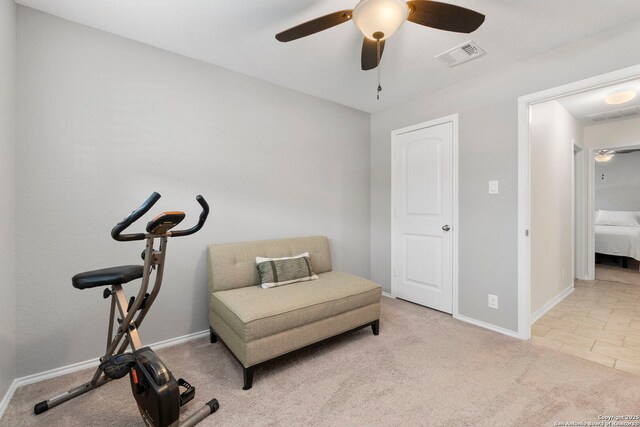 15102 Field Sparrow, San Antonio, TX 78253 - workout room with ceiling fan and carpet flooring