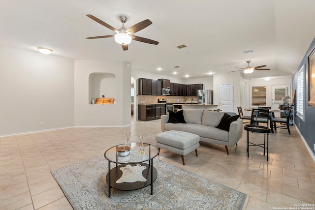 15102 Field Sparrow, San Antonio, TX 78253 - living area with a ceiling fan and light tile patterned floors