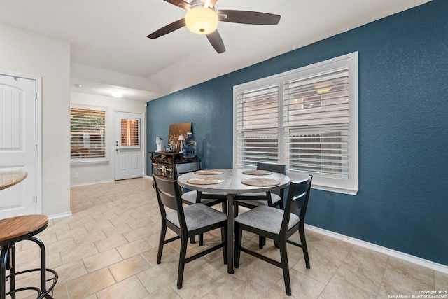 15102 Field Sparrow, San Antonio, TX 78253 - dining room featuring a ceiling fan and vaulted ceiling