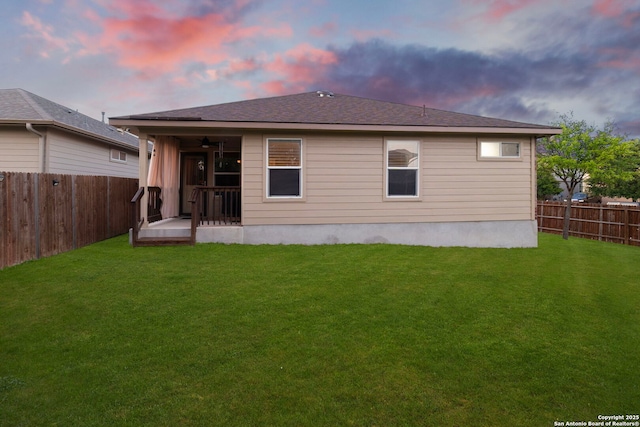 15102 Field Sparrow, San Antonio, TX 78253 - rear view of house featuring a fenced backyard and a ceiling fan