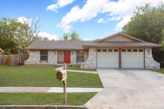 8226 Creekline Dr, San Antonio, TX 78251 - ranch-style house featuring stone siding, an attached garage, and driveway