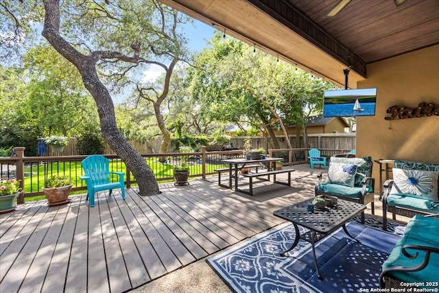 26815 Duet Dr, San Antonio, TX 78260 - wooden deck with a fenced backyard