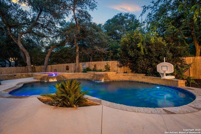 26815 Duet Dr, San Antonio, TX 78260 - view of pool featuring a fenced backyard, an in-ground hot tub, and a patio