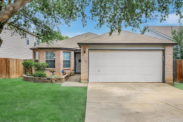 9427 Hacienda Acres, San Antonio, TX 78245 - ranch-style house with brick siding, an attached garage, concrete driveway, and roof with shingles