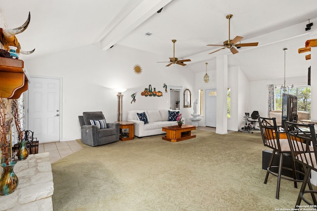 655 Shepherds, Bulverde, TX 78163 - living room with a ceiling fan, light colored carpet, and light tile patterned floors