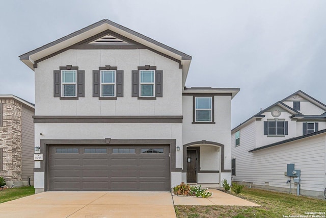 8298 Assumption Dr, San Antonio, TX 78254 - traditional-style home with driveway, a garage, and stucco siding