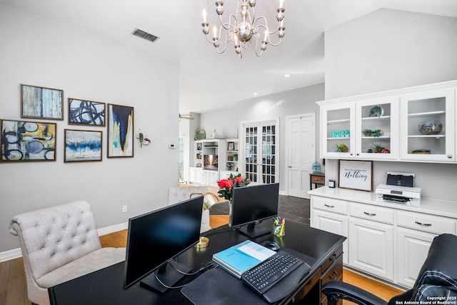 109 Trailcrest, Hollywood Park, TX 78232 - office area with a chandelier, recessed lighting, and wood finished floors