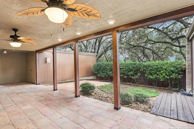 12010 Arms Way, Live Oak, TX 78233 - fenced backyard featuring a patio area and a ceiling fan