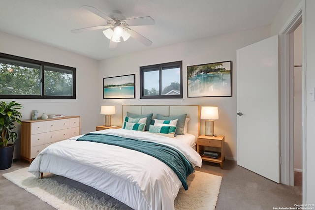 6403 Port Royal, San Antonio, TX 78244 - bedroom featuring light colored carpet and a ceiling fan