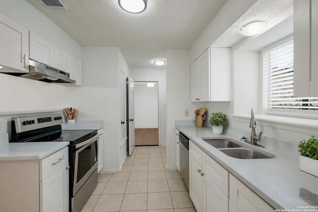 4204 Golden Spice Dr, San Antonio, TX 78222 - kitchen featuring appliances with stainless steel finishes, under cabinet range hood, white cabinetry, and light countertops
