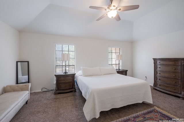 2516 Hidden Grv, Schertz, TX 78154 - bedroom with carpet, multiple windows, lofted ceiling, and ceiling fan