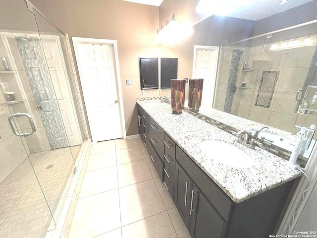 614 Slumber, San Antonio, TX 78260 - full bath featuring a stall shower, tile patterned floors, and vanity