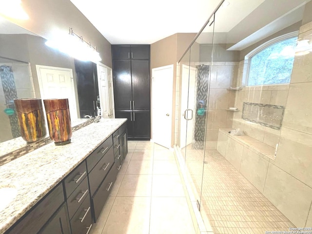 614 Slumber, San Antonio, TX 78260 - full bathroom featuring a shower stall, a bath, double vanity, and tile patterned flooring