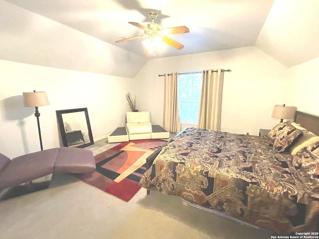 614 Slumber, San Antonio, TX 78260 - bedroom featuring carpet, lofted ceiling, and ceiling fan