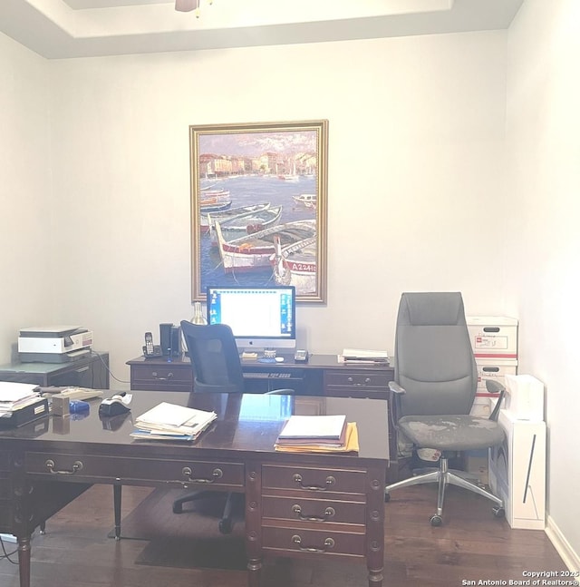 614 Slumber, San Antonio, TX 78260 - office featuring dark wood-style flooring and ceiling fan