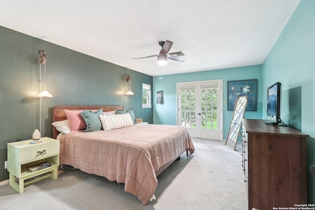 11214 Whisper Fls, San Antonio, TX 78230 - bedroom with light carpet and a ceiling fan