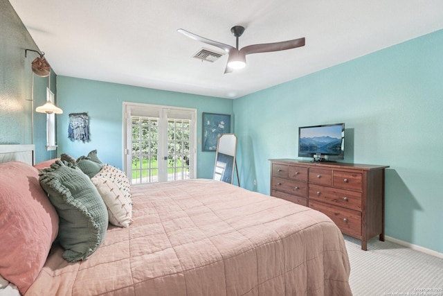 11214 Whisper Fls, San Antonio, TX 78230 - bedroom with access to exterior, carpet flooring, and a ceiling fan