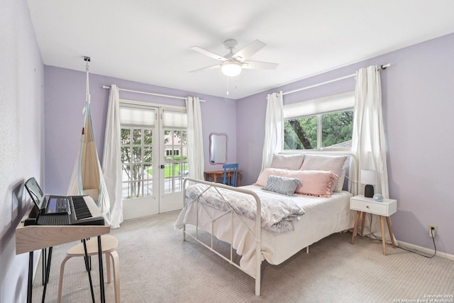 11214 Whisper Fls, San Antonio, TX 78230 - carpeted bedroom featuring access to exterior, ceiling fan, and french doors