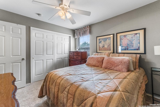 5330 Stormy Hls, San Antonio, TX 78247 - carpeted bedroom featuring a closet and a ceiling fan