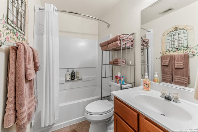 5330 Stormy Hls, San Antonio, TX 78247 - bathroom with shower / bath combo, vanity, and tile patterned flooring