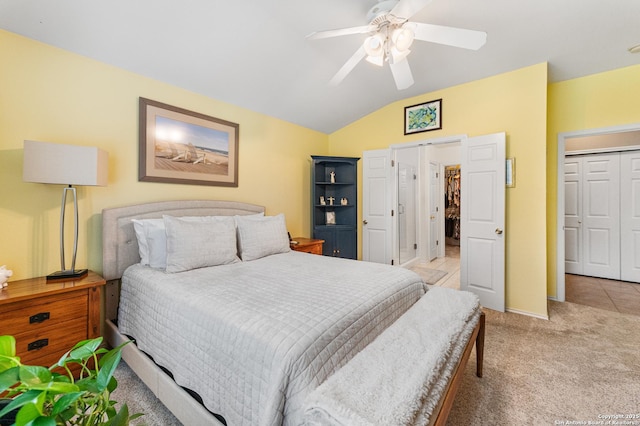 5330 Stormy Hls, San Antonio, TX 78247 - bedroom featuring lofted ceiling, light carpet, and ceiling fan