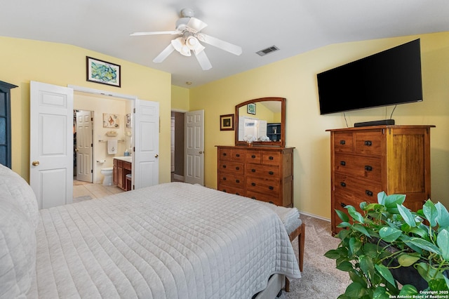 5330 Stormy Hls, San Antonio, TX 78247 - bedroom with a ceiling fan, vaulted ceiling, and ensuite bath