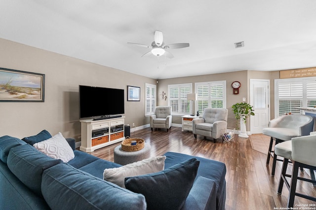 5330 Stormy Hls, San Antonio, TX 78247 - living area featuring wood finished floors and ceiling fan