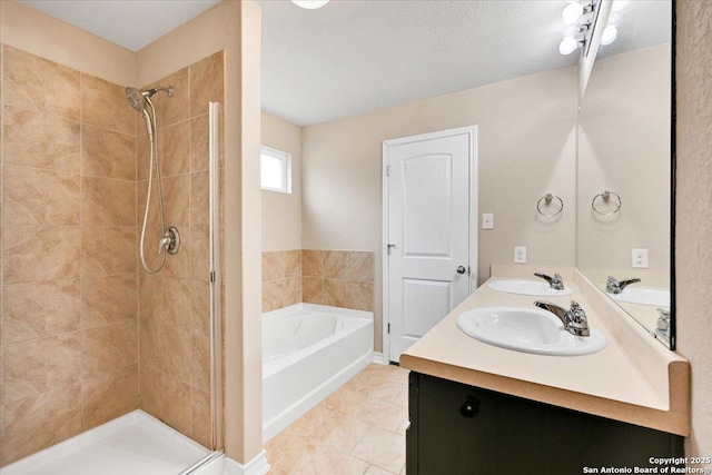 14055 Cremello Fls, San Antonio, TX 78254 - full bath featuring a garden tub, double vanity, and a stall shower