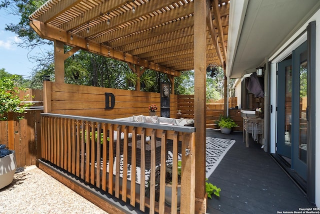 2102 Encino Clf, San Antonio, TX 78259 - view of patio / terrace featuring a wooden deck and a pergola