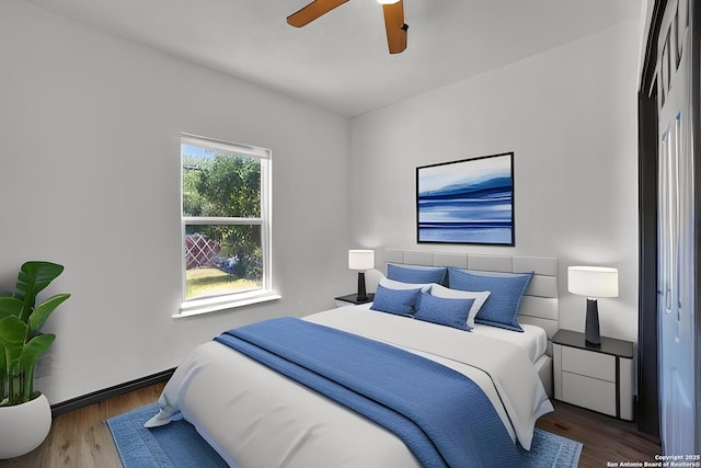 1410 Hicks Ave, San Antonio, TX 78210 - bedroom with wood finished floors and ceiling fan