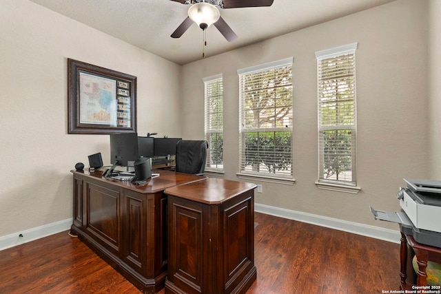 25926 Natal Plum, San Antonio, TX 78261 - office featuring ceiling fan, healthy amount of natural light, and dark wood-style flooring