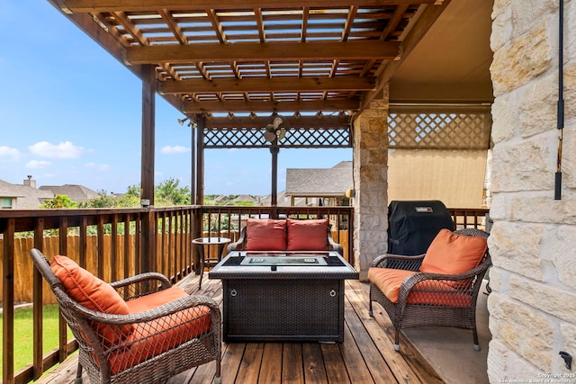 25926 Natal Plum, San Antonio, TX 78261 - deck featuring an outdoor living space with a fire pit, a pergola, and grilling area