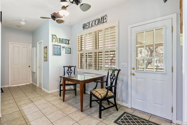 8526 Spartan Ter, Universal City, TX 78148 - dining area with ceiling fan and light tile patterned floors