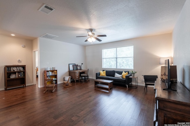 3415 Crest Noche Dr, San Antonio, TX 78261 - living area with dark wood-type flooring and a ceiling fan