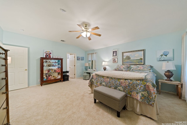 5327 Stormy Skies, San Antonio, TX 78247 - bedroom with light carpet, ceiling fan, and lofted ceiling