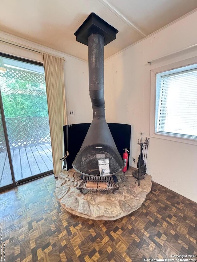 323 N Scenic Loop, Canyon Lake, TX 78133 - detailed view of a wood stove and a fire extinguisher